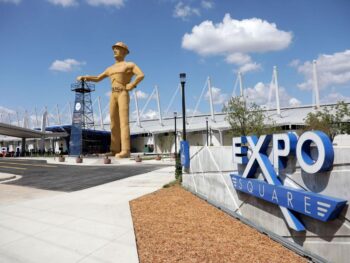 Refurbished Golden Driller Plaza is dedicated at Expo Square